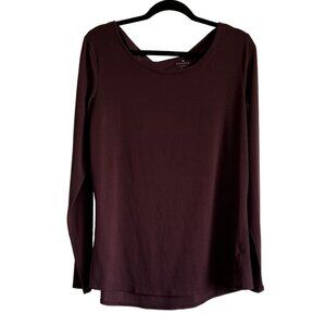 Athleta Womens Long Sleeve Top Size L Burgundy Athleisure Yoga Gym Cut Out Back
